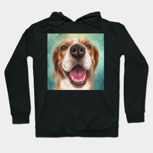 Painting of an Adorable Smiling Beagle on Green Background Hoodie